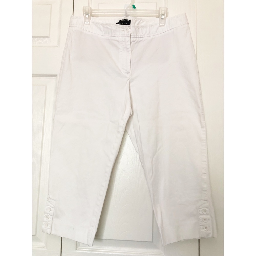 Talbots White Crop Skimmer Pants with Flat Front
